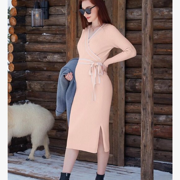 V for City Dresses & Skirts - NEW Sealed V for City Maternity Sweater Dress Long Sleeve Wrap V neck Knit Med